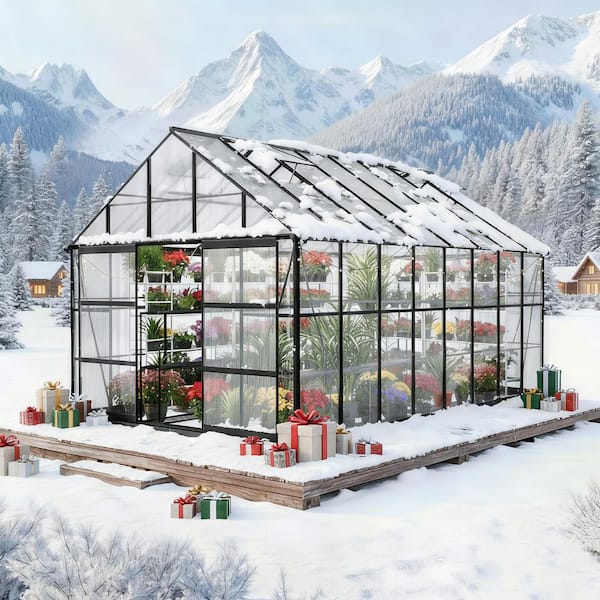 10 ft. x 16 ft. Outdoor Polycarbonate Greenhouse with Aluminum Frame and Roof Ventilation
