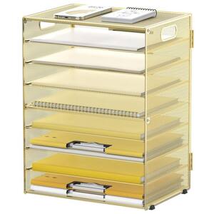 12.6 in x 16.5 Gold 9-Tier Paper Letter Tray Metal Desk Organizer with Handles, Mesh File Holder Organization