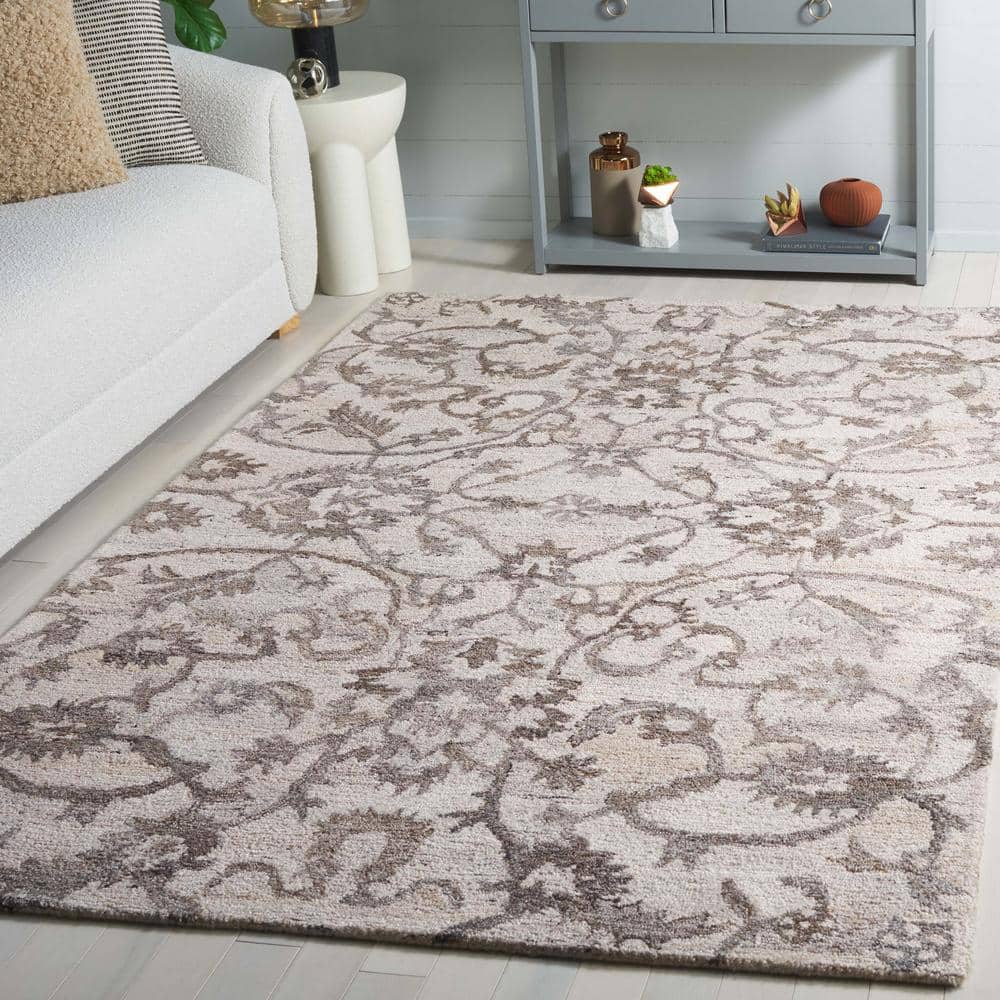 Anatolia Ivory and Brown Hand-Tufted Wool Area Rug, 8' x 10'