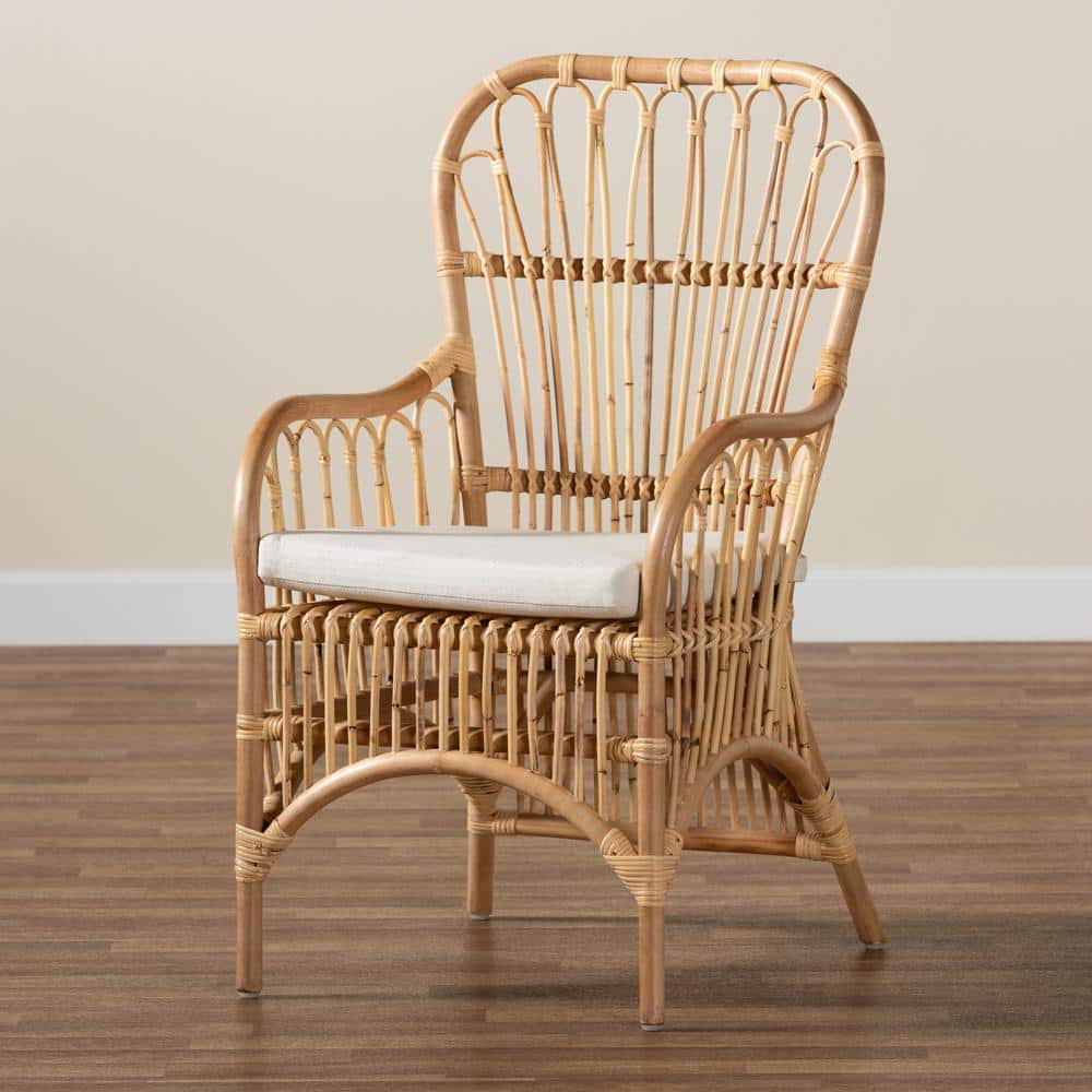 Handcrafted White Rattan Spindle Accent Chair