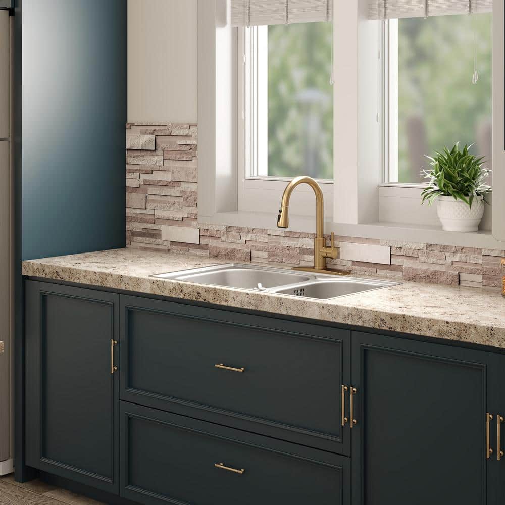 Brushed Gold Stainless Steel Pull Down Kitchen Faucet with Soap Dispenser