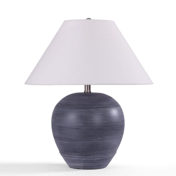 21.65 in. 1-Light Dark Bluish Grey Ceramic Table Lamp with Farbic Empire Shade