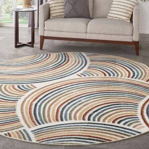 Astra Machine Washable Ivory Multicolor 5 ft. x 5 ft. All-over design Contemporary Round Area Rug