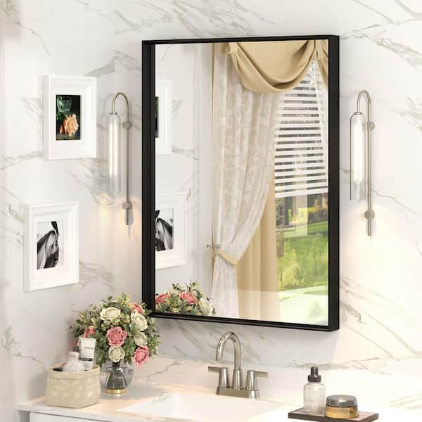 24 in. W x 32 in. H Rectangular Aluminum Alloy Framed and Tempered Glass Wall Bathroom Vanity Mirror in Matte Black