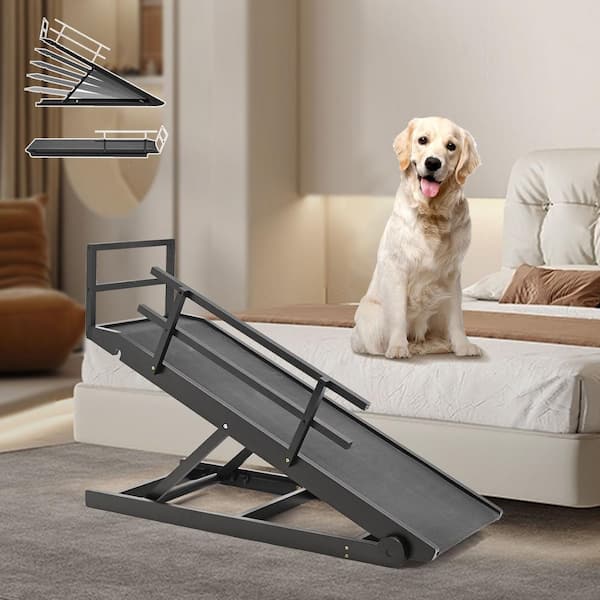 BOZTIY Foldable Pet Ramp Adjustable Wood Dog Ramp with 5 Adjustable Height Dog Ramps 45 in. L x 24 in. H