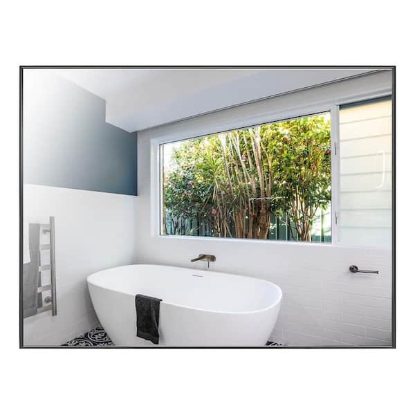 GETLEDEL 36 in. W x 27 in. H Modern Medium Rectangular Aluminum Framed Wall Mounted Bathroom Vanity Mirror in Black