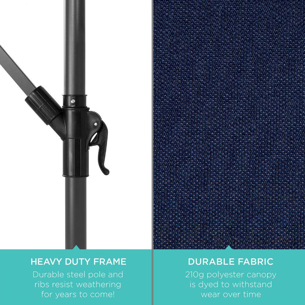 10ft Navy Blue Solar LED Offset Patio Umbrella with Adjustable Tilt
