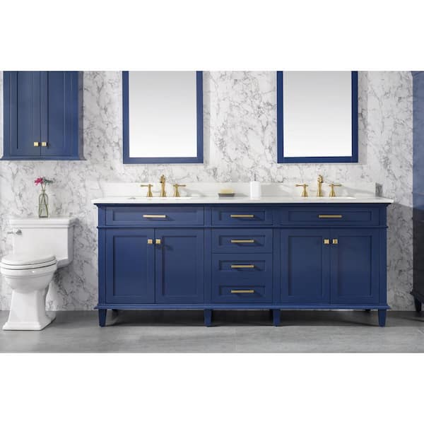 Unbranded 80 in. W x 22 in. D Vanity in Blue with Marble Vanity Top in White with White Basin with Backsplash