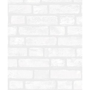 31.35 sq. ft. Off-White Vintage Brick Vinyl Paintable Peel and Stick Wallpaper Roll