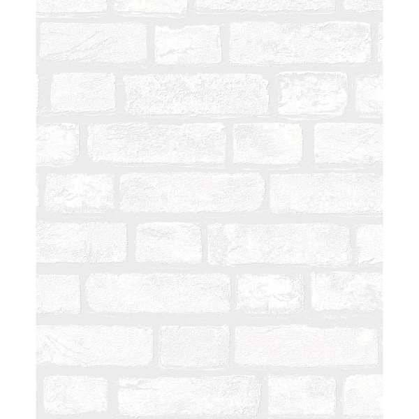 NextWall 31.35 sq. ft. Off-White Vintage Brick Vinyl Paintable Peel and Stick Wallpaper Roll