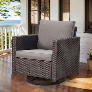 Valenta 1-Person Brown Wicker Outdoor Glider with Gray Cushions