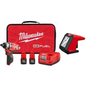 M12 FUEL 12V Lithium-Ion Cordless 1/4 in. Hex 2-Speed Screwdriver Kit with M12 Compact Flood Light (Tool-Only)