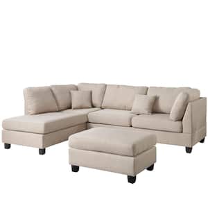 Madrid Capital 70 in. Slope Arm 3-Piece Linen L-Shaped Sectional Sofa in Beige with Chaise