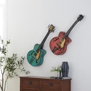 Metal Multi Colored Guitar Wall Decor (Set of 2)