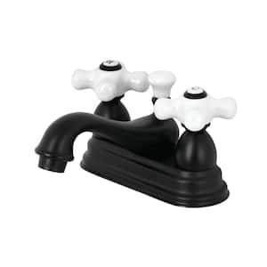 Restoration Porcelain Cross 4 in. Centerset 2-Handle Bathroom Faucet in Matte Black