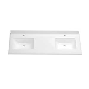 61 in. W x 22 in. D Engineered Quartz Composite Marble White Rectangular Double Sink Bath Vanity Top in Carrara White