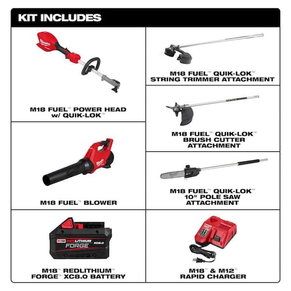 M18 FUEL 18V 16 in. Brushless Cordless QUIK-LOK String Trimmer/Blower Combo Kit w/ Brush Cutter & Pole Saw Attachments