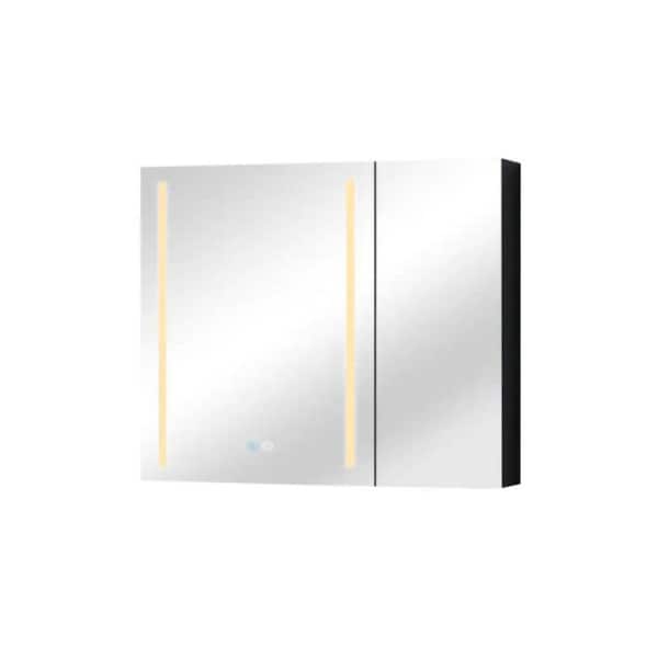Unbranded 30 in. W x 30 in. H Black Rectangular Aluminum Recessed or Surface Mount Medicine Cabinet with Mirror
