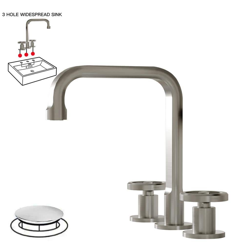 Brushed Nickel 8-inch Widespread Double Handle High-Arc Bathroom Faucet