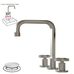 Industry Style 8 in. Widespread Double Handle High-Arc Bathroom Faucet Water-Saving With Drain Kit in Brushed Nickel