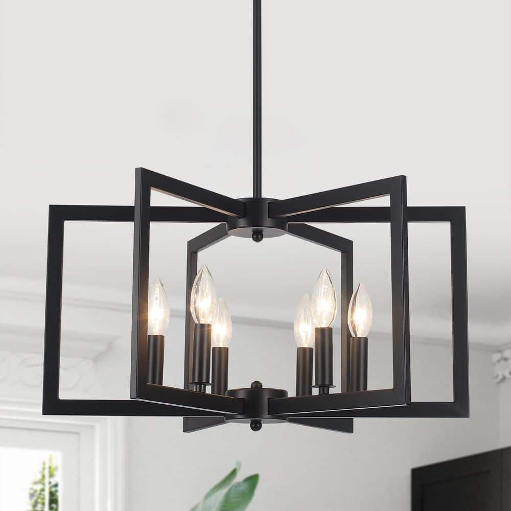 21.26 in. 6-Light Farmhouse Black Candle-Style Geometric Square / Rectangle Chandelier for Living Room, Foyer, Hallway price history on PriceWatchPro