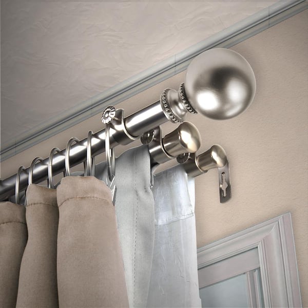 EMOH 13/16" Dia Adjustable 66" to 120" Triple Curtain Rod in Satin Nickel with Stevie Finials