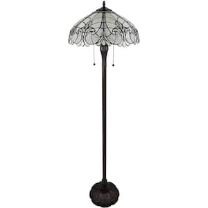 62 in. Dark Brown 2 Dimmable (Full Range) Torchiere Floor Lamp for Living Room with Glass Dome Shade