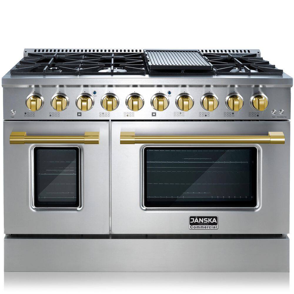 Professional 48 in. Freestanding Dual Fuel Range, 8-Burners, 6.7 cu. ft. Double Oven, Griddle, Stainless Steel w/ Gold price history on PriceWatchPro