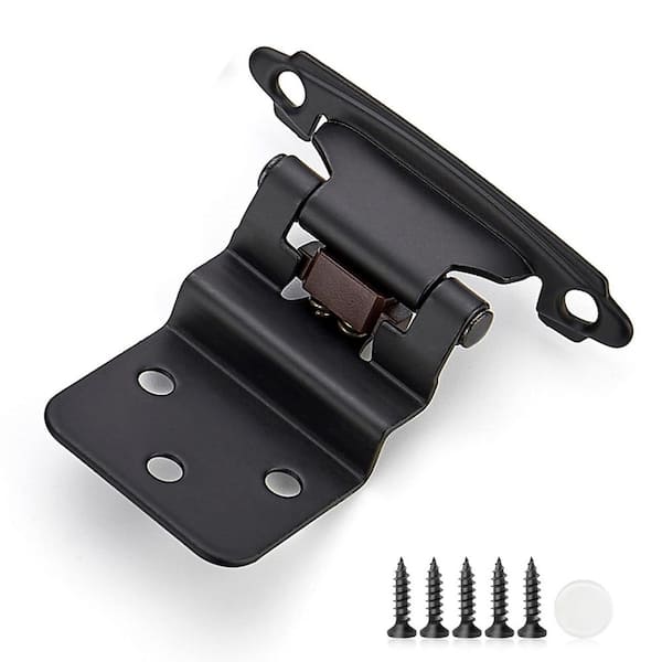 50-Pack (25 Pairs) 3/8 in. Inset Matte Black Self Closing Cabinet Hinges with Door Bumpers and Screws
