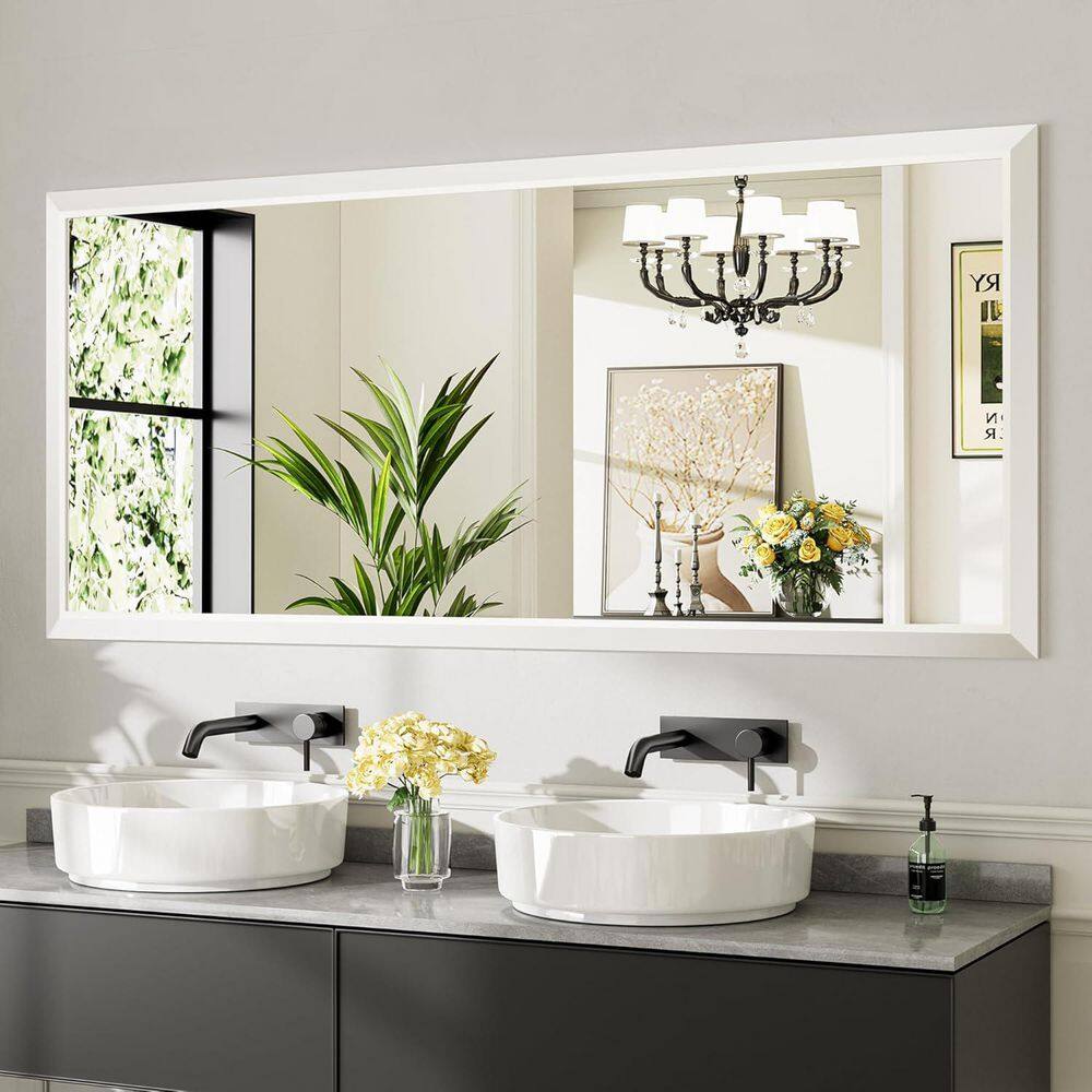 72 in. W x 32 in. H Rectangular Framed French Cleat Wall Mounted Tempered Glass Bathroom Vanity Mirror in White price history on PriceWatchPro