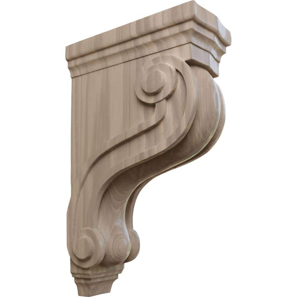 Walnut Hand-Carved Traditional Scroll Corbel, 13" Height