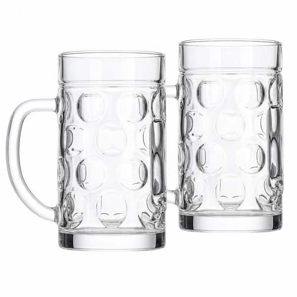 2-Pack Freezer Beer Mugs, 20 oz. Large Heavy Glass Mugs with Handles, Lead-Free Glasses Oktoberfest Style