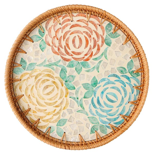 Unbranded Natural Series Multi-Colored Round Rattan 14 Tray 1