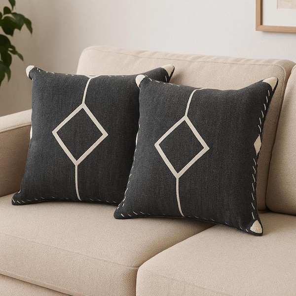 Black, Off White Diamond Polyfill 20.00 in. x 20.00 in. Throw Pillow Set of 2
