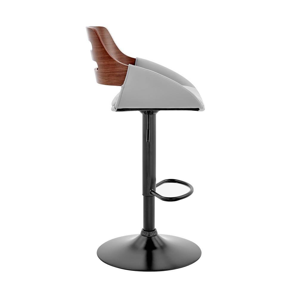 Adjustable Gray Leather and Walnut Wood Swivel Bar Stool