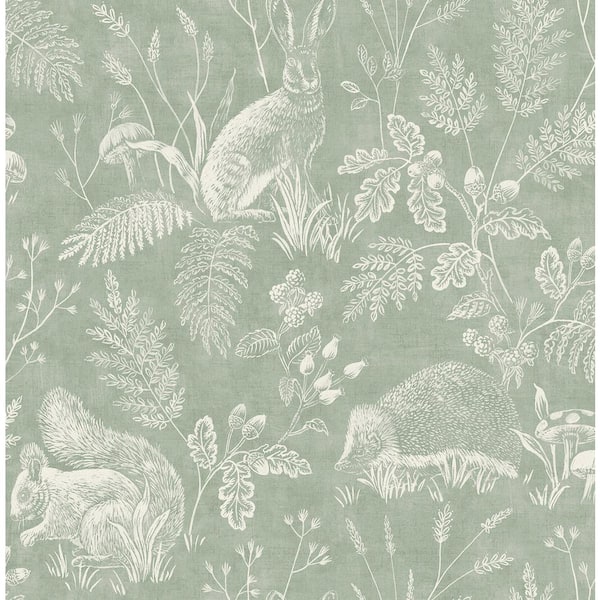 Green Woodland Toile Wallpaper Sample