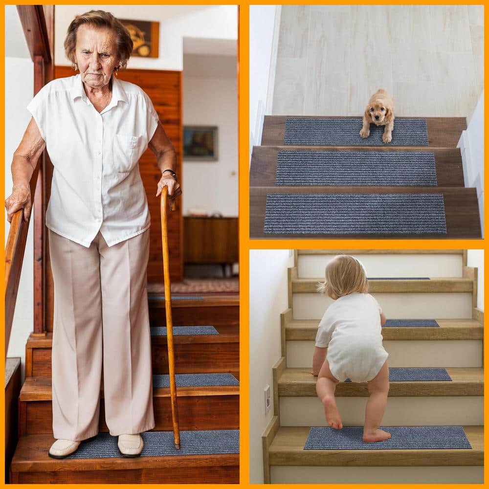 Gray Non-Slip Rubberback Ribbed Stair Treads Set of 7