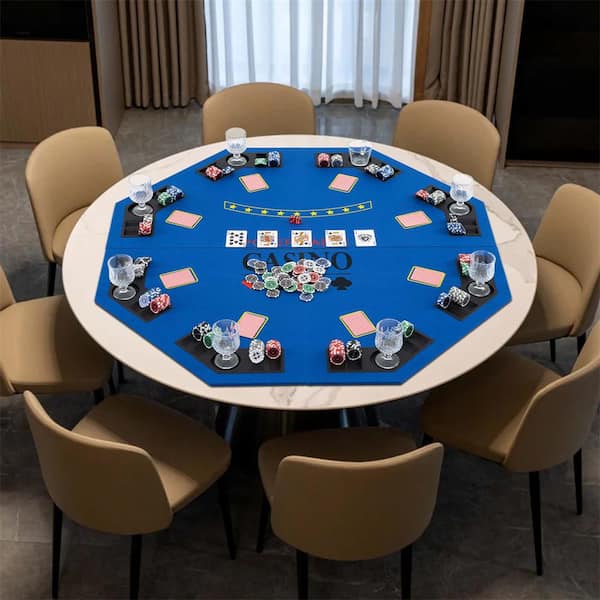48 in. Poker Table Top-8 Player Foldable Texas Holdem Poker Table Topper Blue