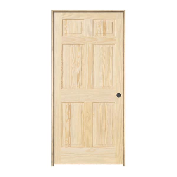 JELD-WEN 36 in. x 78 in. Left-Handed 6-Panel Unfinished Pine Solid Wood Single Prehung Interior Door