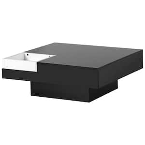 31.5 in. Black Square MDF Coffee Table with Detachable Tray and Plug-in 16-color LED Strip Lights