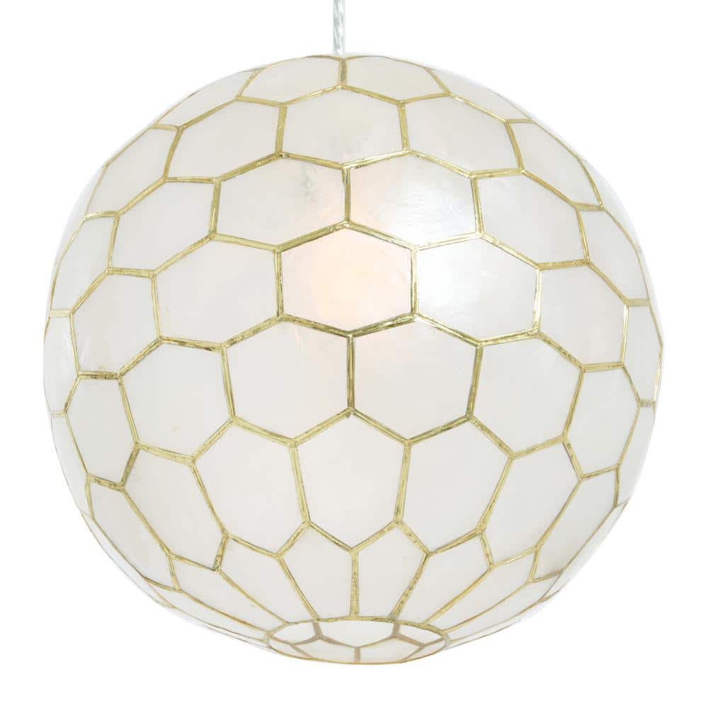Gold and White Capiz Honeycomb Globe Pendant Light