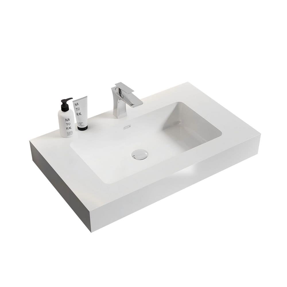 30 in. Rectangular Integrated Bathroom Sink with in White Resin (without Dr