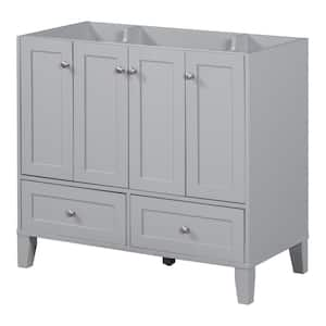 35.5 in. W x 17.8 in. D x 32.9 in. H Solid Wood Frame Bath Vanity Cabinet without Top in Gray