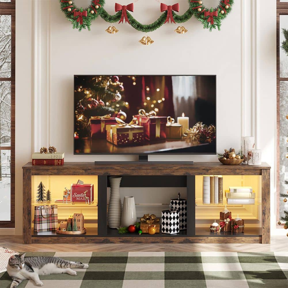 Bestier 70 in. Rustic Brown TV Stand Fits TV's Up to 75 in. with ...
