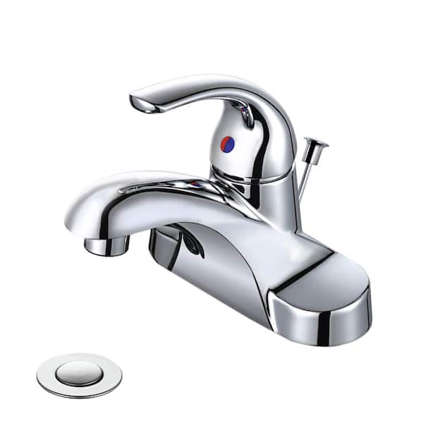 WOWOW 4 in. Centerset Single-Handle Low Arc Bathroom Faucet with Drain Kit Included in Polished Chrome