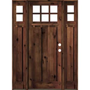 64 in. x 96 in. Craftsman Alder Clear 6-Lite Red Mahogany Stain Wood w.DS Left Hand Single Prehung Front Door/Sidelites