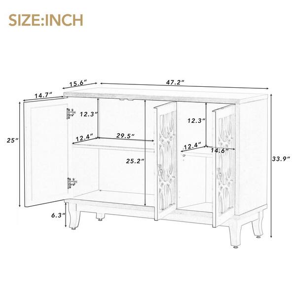 47.2 in. W x 15.6 in. D x 33.9 in. H in Champagne MDF Ready to Assemble Floor Kitchen Cabinet with Glass Doors