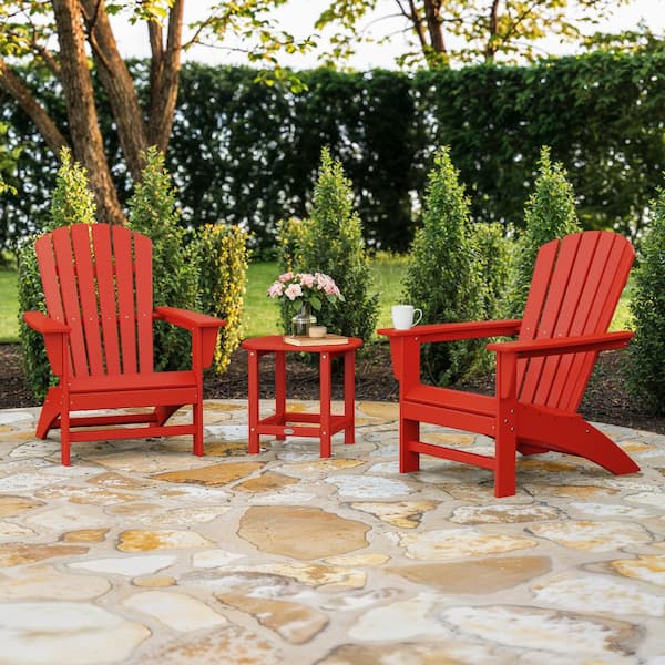 POLYWOOD Grant Park Sunset Red 3-Piece Plastic Traditional Curveback Adirondack Patio Conversation Set