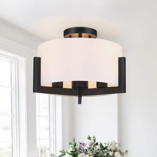 True Fine Villa 2-Light Black/Earthy LED Semi-Flush mount light in the Flush  Mount Lighting department at