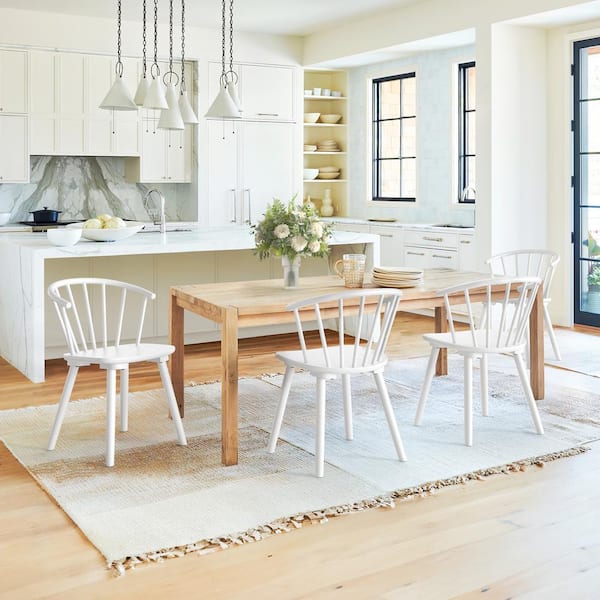LUE BONA Winson White Solid Wood Talia Dining Chair Windsor Back Farmhouse Spindle Dining Chair Side Chair Set of 4